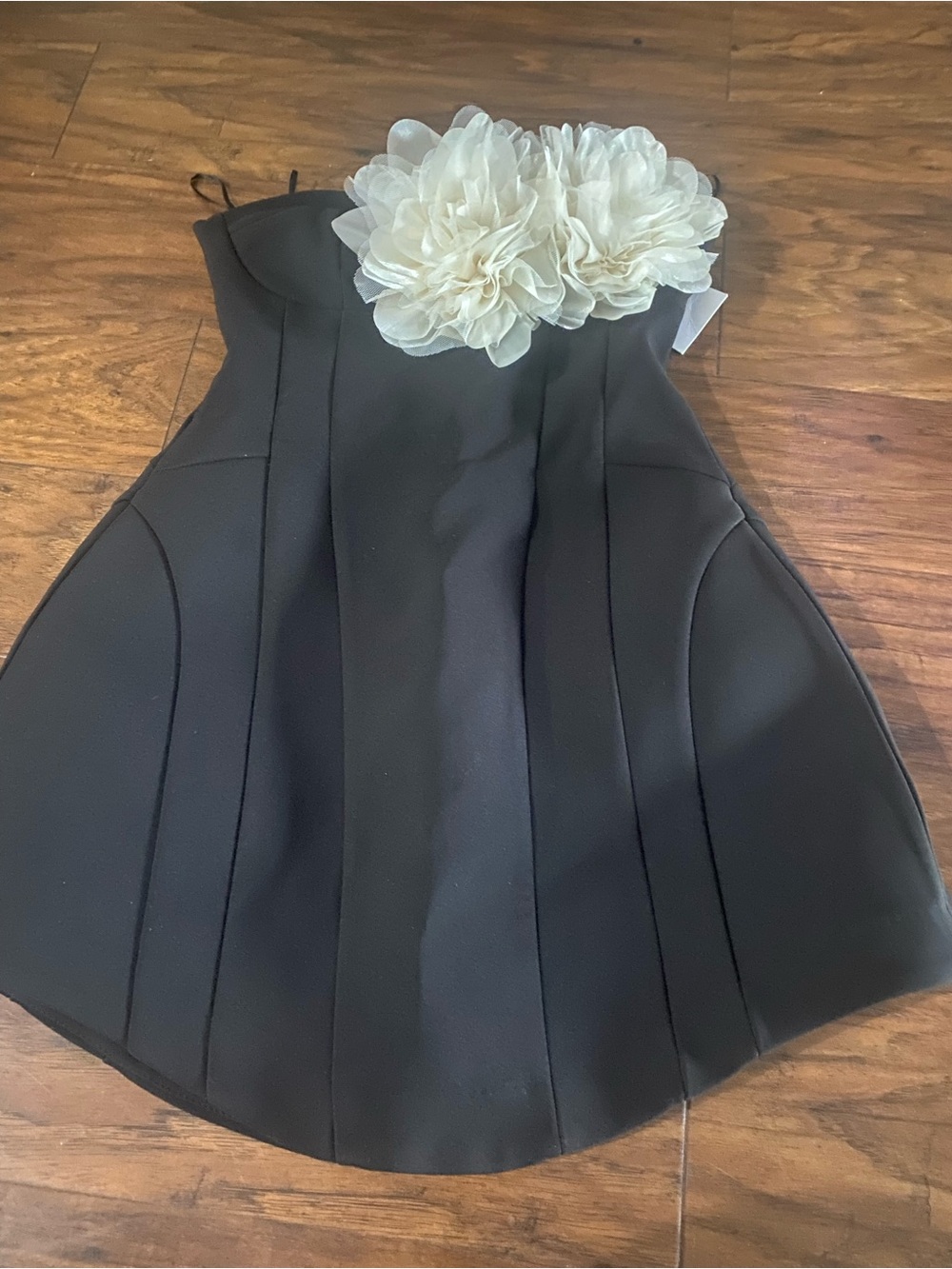 Zara Black mini dress with Ivory Flower Accent xs